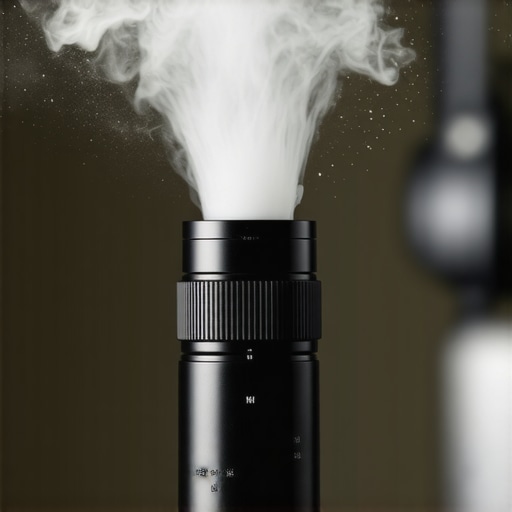 A photographer uses a high-quality silicone rocket blower to remove dust from a camera lens element in a studio setting.