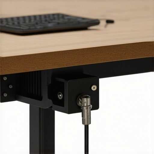 High-quality matte black aluminum desk mount with integrated cable management for studio gear.
