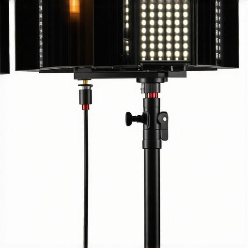 Professional Studio Gear Stress Test Setup High-end camera, LED lights, and microphone rig used for performance testing.