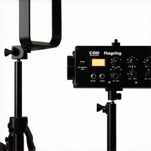Close-up of the back of a professional LED studio light showing dials and display.