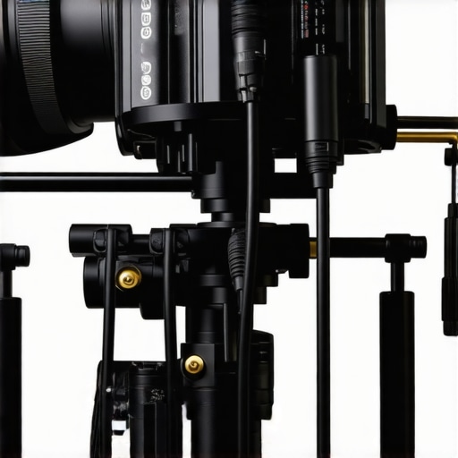 Professional V-mount battery cable management setup Close-up of D-Tap cables plugged into a V-mount battery on a cinema camera rig.