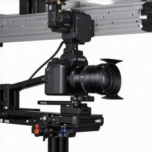 Professional Wall Mounted Camera Rail System Close up of a camera rig mounted on a studio wall rail showing structural rigidity