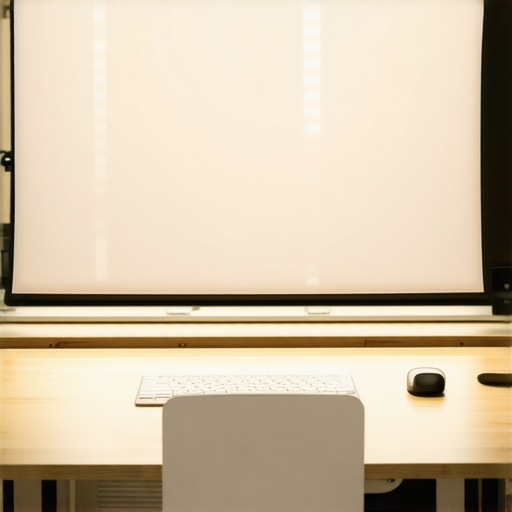 A creator studio setup showing window diffusion and a bounce board for cinematic lighting.