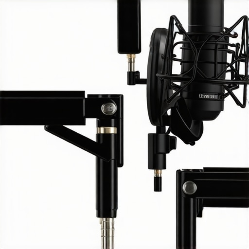 Professional vs Budget Microphone Arm Comparison A professional mic arm next to a budget mic arm to show design differences.