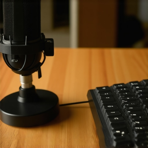 Weighted microphone base and shock mount on a desk