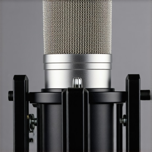 Close-up of the Rycote InVision USM shock mount showing the patented Lyre suspension technology and adjustment screws.