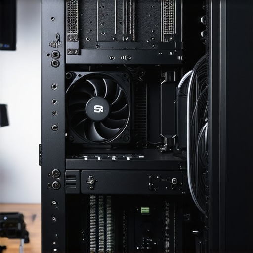Silent PC Internals for Studio Use Internal view of a silent PC build showing acoustic dampening foam and premium cooling fans.