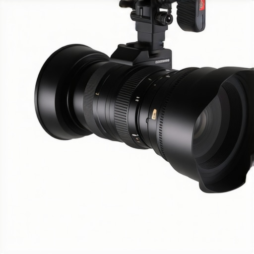 A professional camera lens with a silicone band attached to prevent zoom creep during overhead filming.