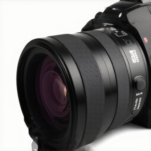 Close-up of a black silicon lens band on a professional camera zoom lens.