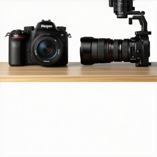 Side by side comparison of a silicon camera skin and a metal camera cage on a professional studio desk.