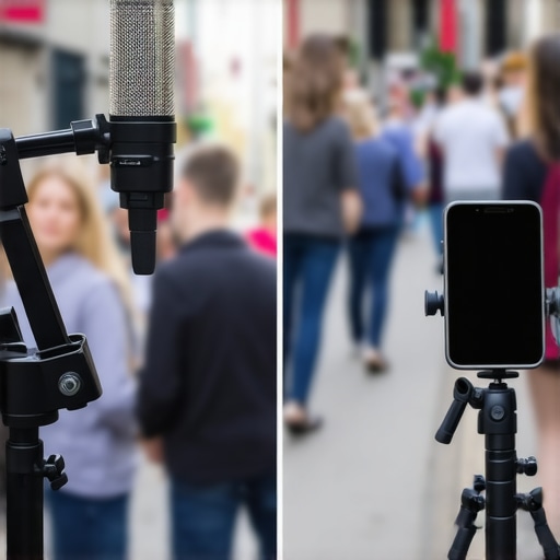 A comparison between a smartphone and a professional XLR microphone in a noisy environment.