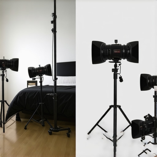 Space-saving creator rig vs traditional studio equipment comparison A visual comparison of a cramped traditional studio setup versus a streamlined wall-mounted creator rig.