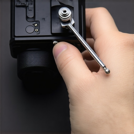Close-up of a professional photographer using a stainless steel multi-tool to secure a camera plate