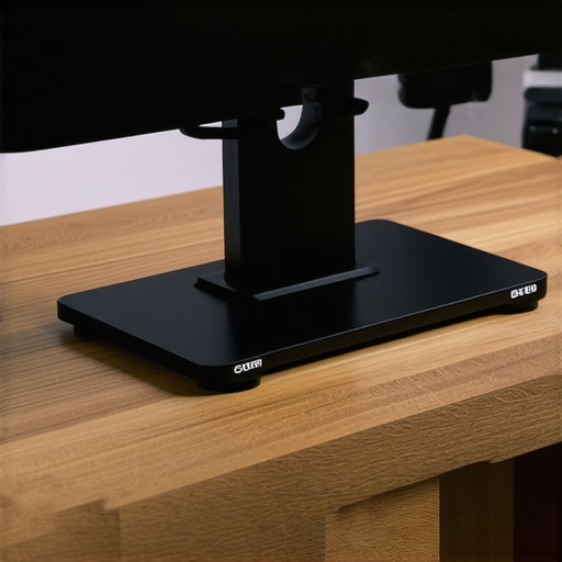 Steel Plate Reinforcement Stress Test A heavy-duty monitor arm clamp secured with a steel reinforcement plate on a wooden desk.