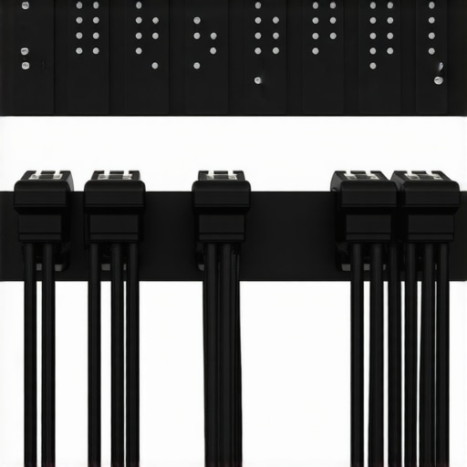 Heavy power strip secured by a steel wall mount in a creator studio