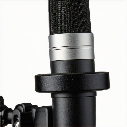 A close-up view of external springs on a microphone boom arm under tension from a heavy mic.
