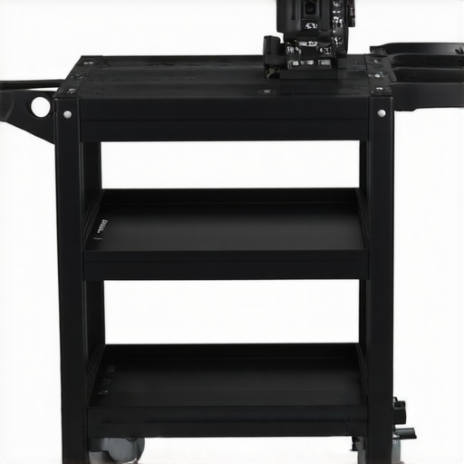 A DIY mobile creator rig on a utility cart showing the distribution of gear for better balance and stability.
