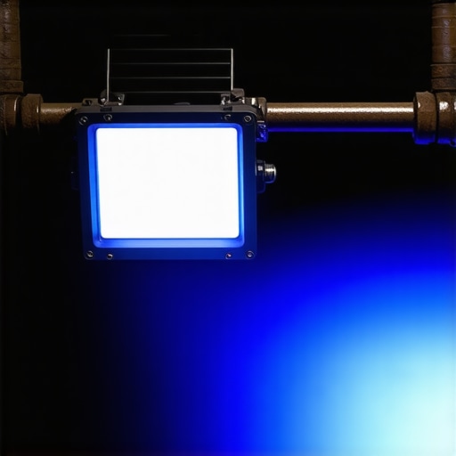 A compact LED video light providing accent lighting in a large warehouse