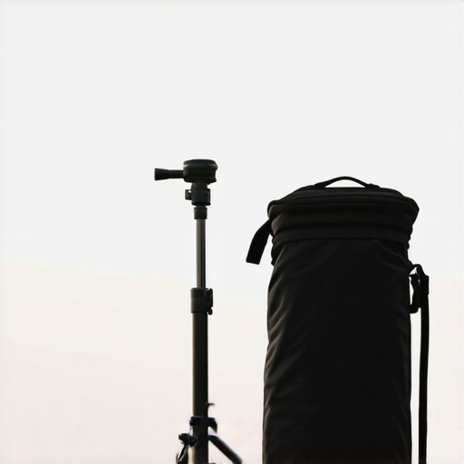 Testing Water-Fillable Weights in Windy Conditions A professional light stand with a water-fillable weight stabilizer on a beach.