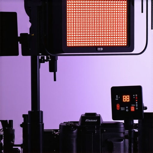 Close up of a professional LED light showing thermal management features during a stress test.