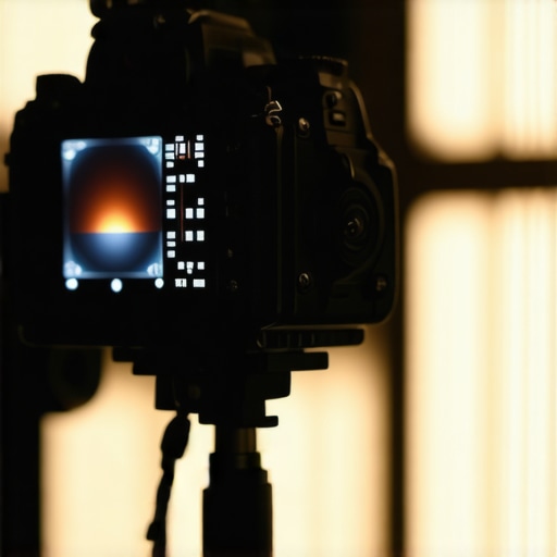 A professional camera showing a heat warning while being used in a studio with lighting kits