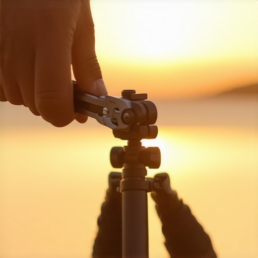 A cinematographer using a 304 stainless steel folding tool to secure a camera rig on location.
