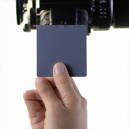 Using a Grey Card for Custom White Balance Outdoors A filmmaker calibrating white balance using a grey card during golden hour.