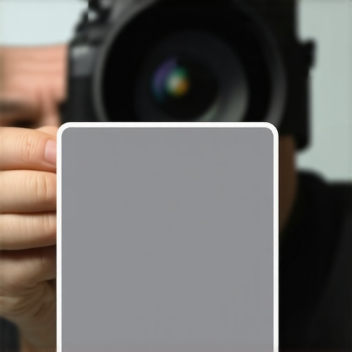 Using a Grey Card for Custom White Balance Filmmaker calibrating camera color using a professional grey card to ensure accurate skin tones.