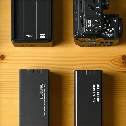 V-Mount vs NP-F Battery Comparison Comparison between a professional V-mount battery and a standard NP-F battery on a camera rig setup.