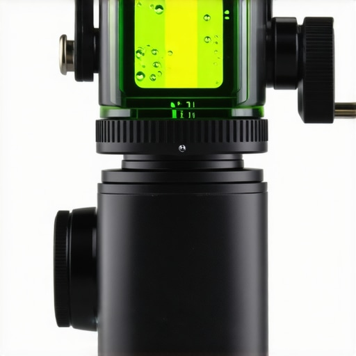 Close-up of a 3-axis spirit level attached to a camera hot shoe for horizon leveling.