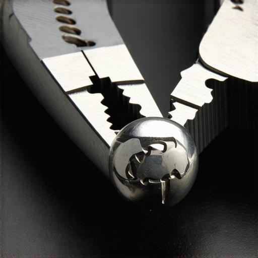 Close-up of vertical serrations on pliers gripping a stripped camera screw head.