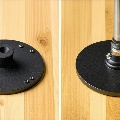 Comparison between a heavy-duty weighted microphone base and a standard desk clamp for creator gear.
